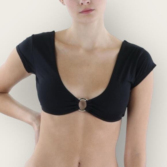 NWT | TiniBikini | Solid Ring Bikini Top | Black | Small - Picture 1 of 14
